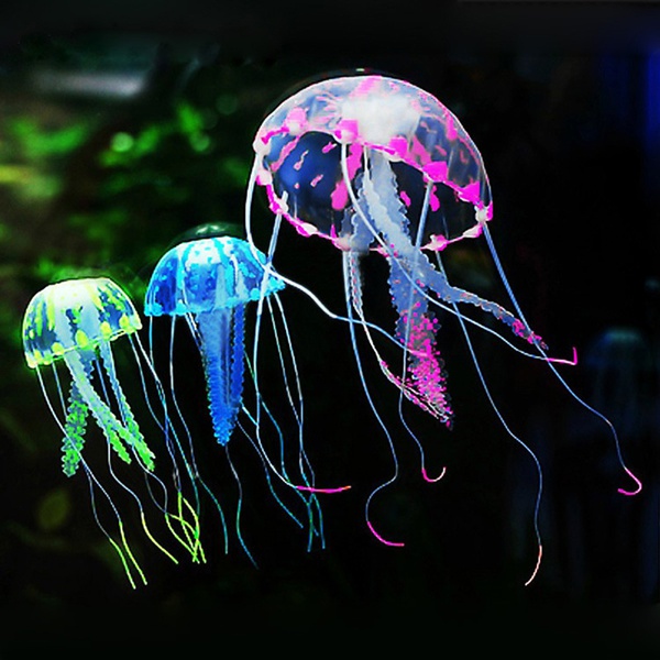 Goldfish tank aquarium landscaping fluorescent trumpet simulation jellyfish