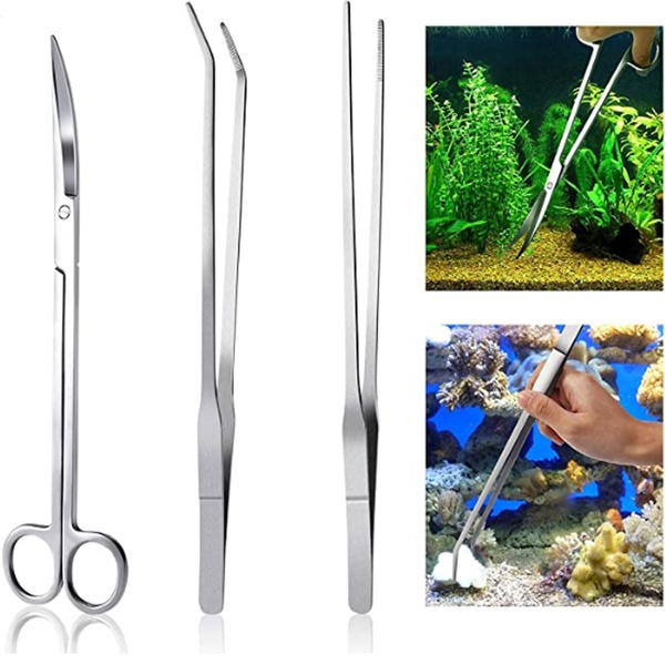 Aquarium high-grade stainless steel water grass scissors grass trimming bending shear straight clamp three-piece suit