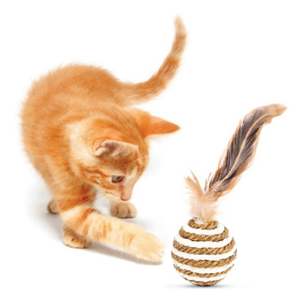 Fun Interactive Cat Toy Sisal Cat Balls with Feathers