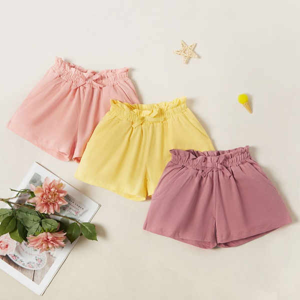 Baby / Toddler Girl Bowknot Flounced Decor Solid Shorts