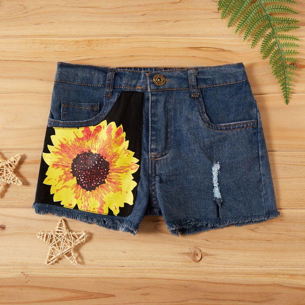 Baby / Toddler Girl Pretty Sunflower Denim Shorts