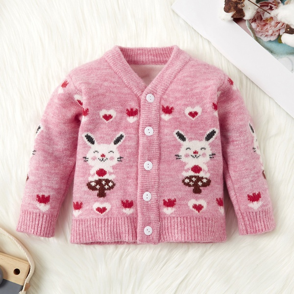 Baby / Toddler Girl Sweet Bunny Print Warm Knitwear
