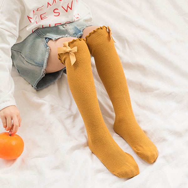 Toddler / Kid Ruffled Bowknot Solid Stockings