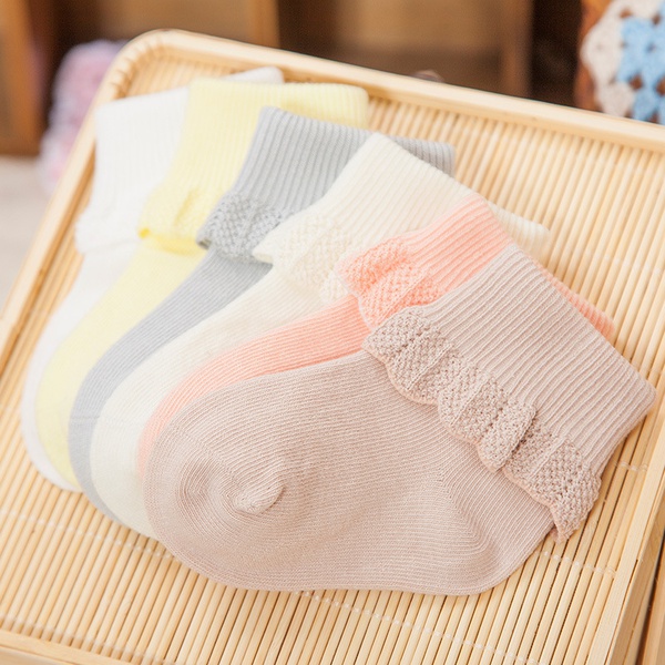 Baby Girl Solid Ruffled Cotton Socks