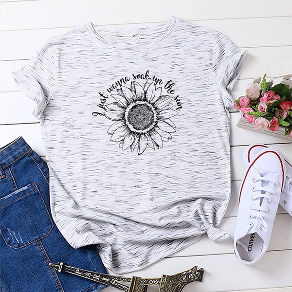 Casual Sunflower Printed Short-sleeve Tee For women