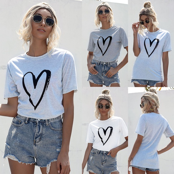 Casual Short-sleeve Love Printed Tee For women