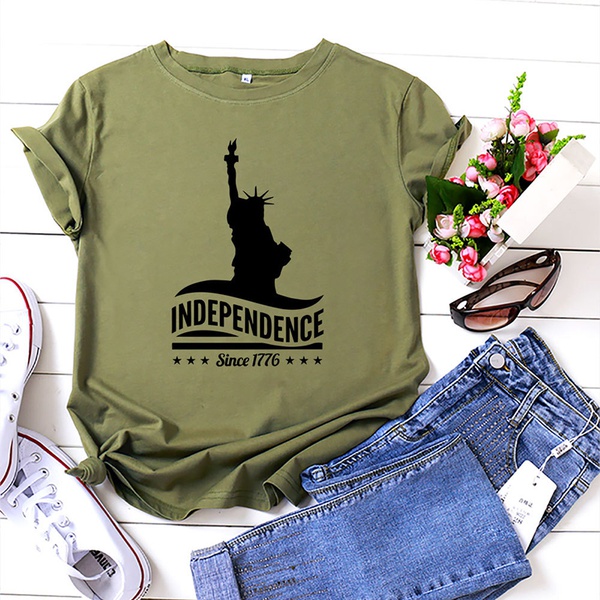 Casual INDEPENDENCE Day Letter Printed Tee For women