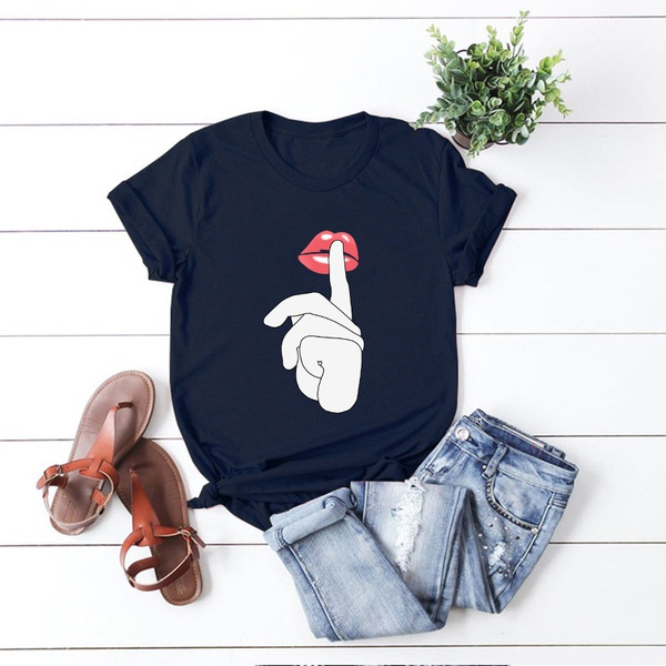Pretty Short-sleeve Hand Printed Loose Tee For women