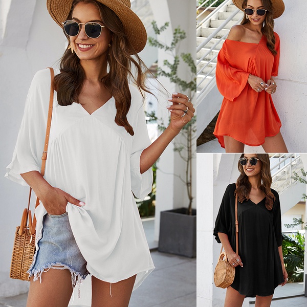Pretty V Neck Solid Loose Tee