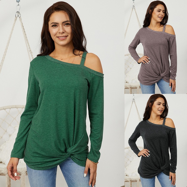 Women's Cold Shoulder Knoted Blouse Top