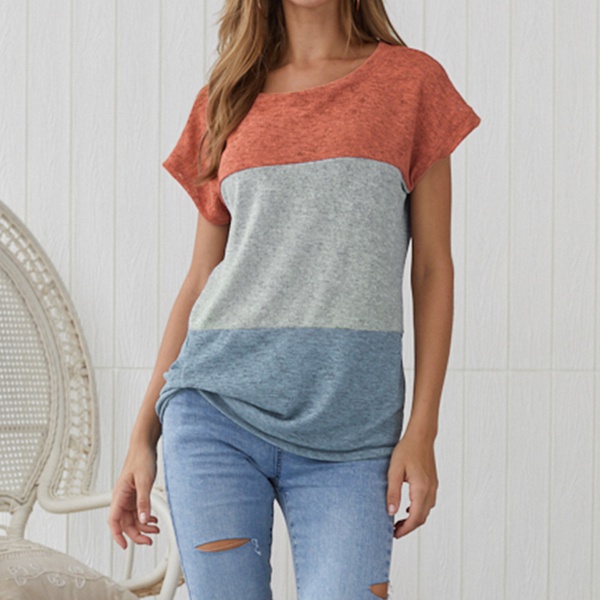 Casual Short-sleeve Colorblock Tee For women